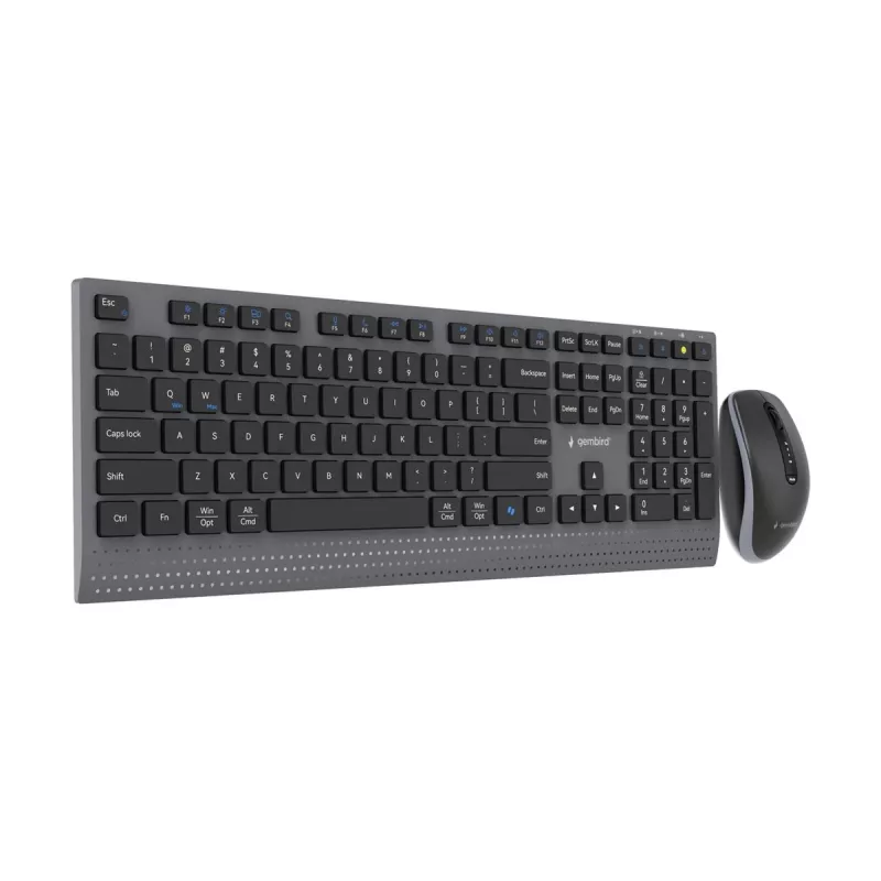Gembird KBS-WPS-02 divu režīmu plāns bezvadu galddatoru komplekts, 2.4GHz + Bluetooth, ASV izkārtojums (tastatūra un pele)
