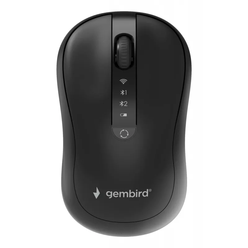 Gembird MUSW2-4B-01 Divu režīmu bezvadu pele (2.4 GHz + Bluetooth 5.0) ar 1600 DPI optisko sensoru, 4 pogām, abpusēja, melna