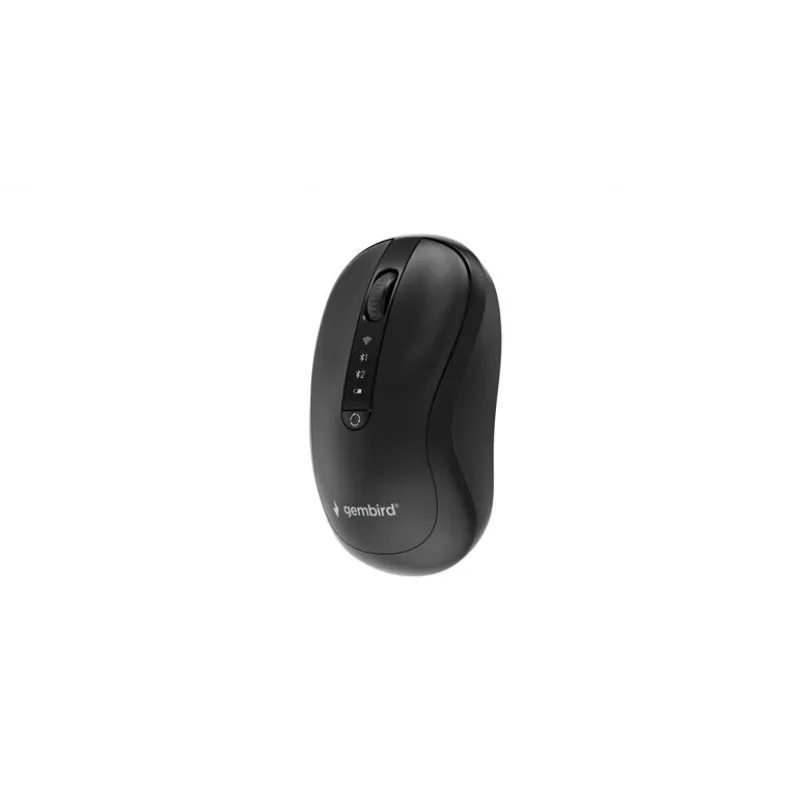 Gembird MUSW2-4B-01 Divu režīmu bezvadu pele (2.4 GHz + Bluetooth 5.0) ar 1600 DPI optisko sensoru, 4 pogām, abpusēja, melna