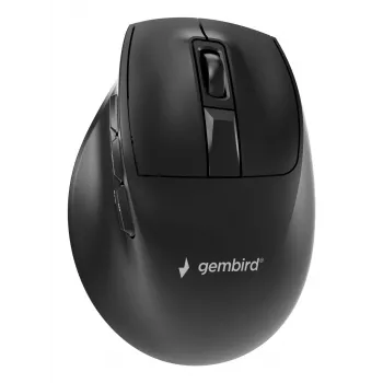 Gembird MUSW3-9B-01 trīs režīmu bezvadu ergonomiskā pele (2,4 GHz + Bluetooth + USB-C), 2400 DPI, 9 pogas, melna