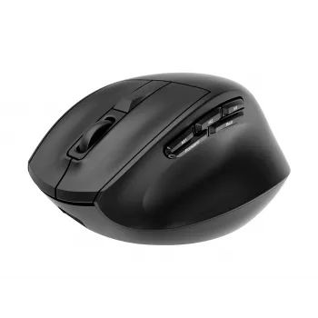 Gembird MUSW3-9B-01 trīs režīmu bezvadu ergonomiskā pele (2,4 GHz + Bluetooth + USB-C), 2400 DPI, 9 pogas, melna