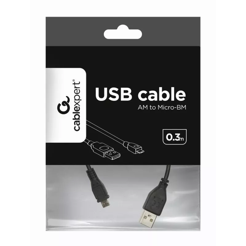 Gembird USB 2.0 kabelis Micro-USB AM-MBM5P 0,3m Melns
