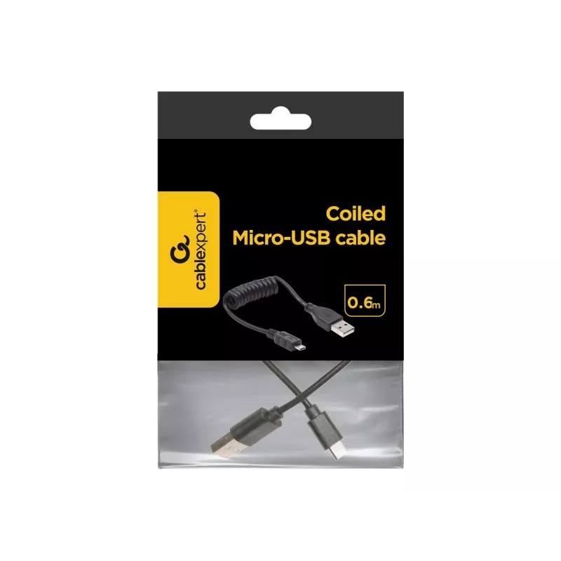 Gembird USB 2.0 kabelis USB-A uz Micro-USB-B 0,6m Melns Spirālveida