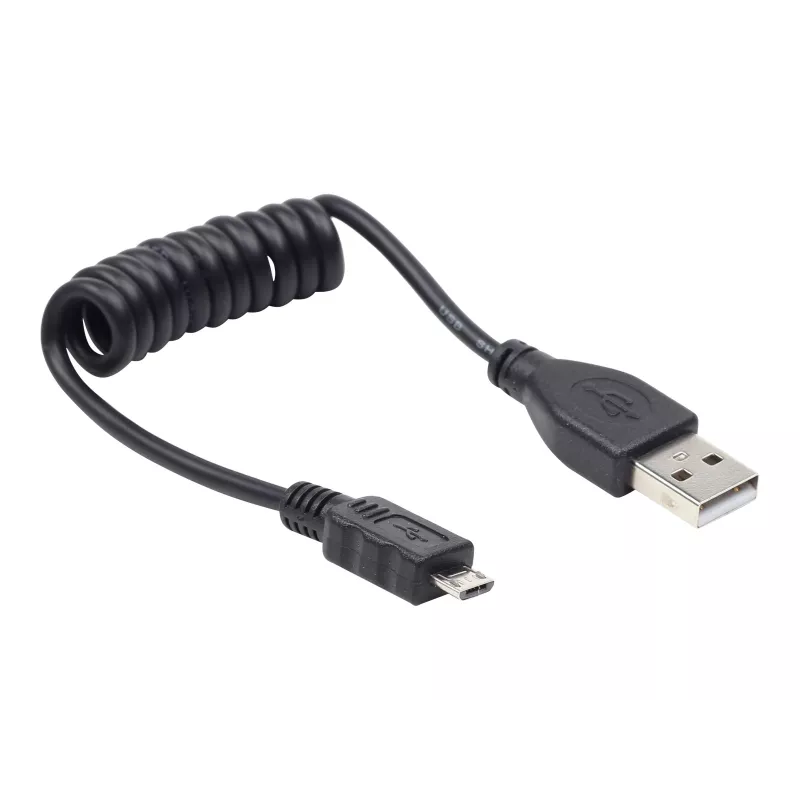 Gembird USB 2.0 kabelis USB-A uz Micro-USB-B 0,6m Melns Spirālveida