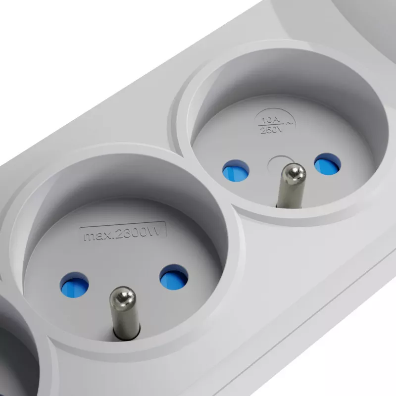 GETFORT 5P-3M-G-USB 5 kontaktligzdu pārsprieguma aizsargs ar 2 USB portiem, 3 m kabelis, pelēks