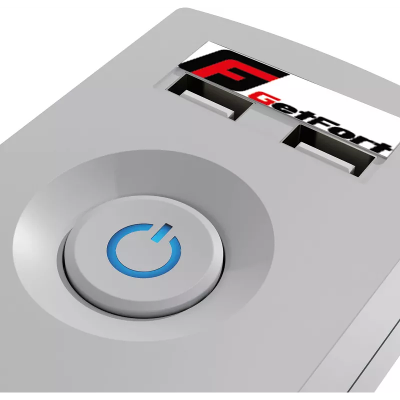 GETFORT 5P-3M-G-USB 5 kontaktligzdu pārsprieguma aizsargs ar 2 USB portiem, 3 m kabelis, pelēks