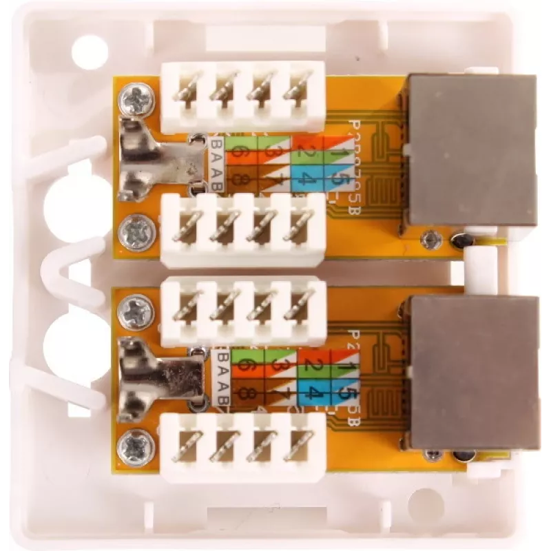 GETFORT GF-2G5EFTP ekranēta virsmas montāžas RJ45 ligzda, 2 porti, Cat.5e, balta