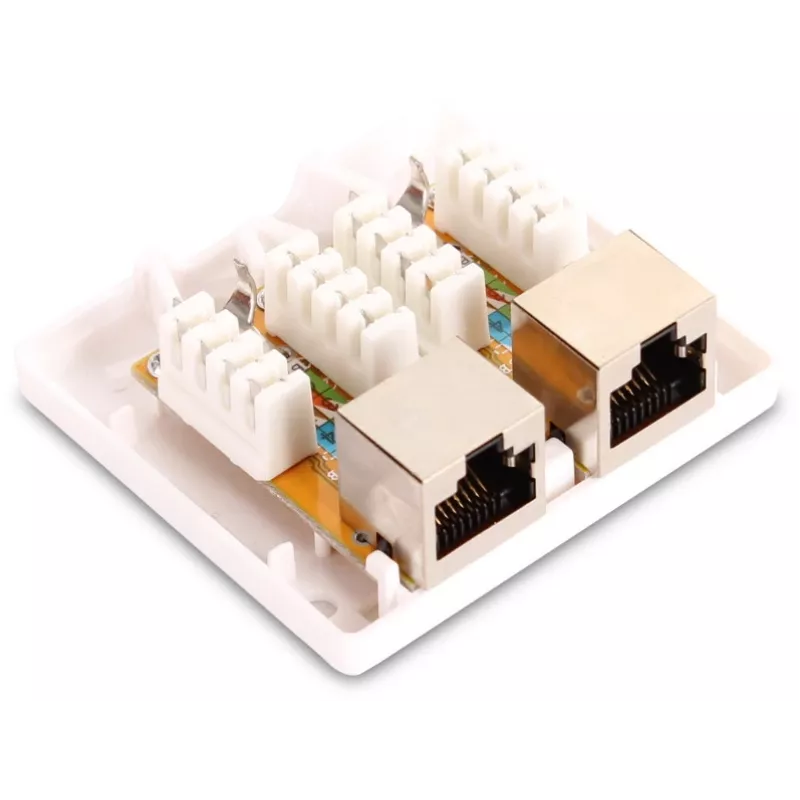 GETFORT GF-2G5EFTP ekranēta virsmas montāžas RJ45 ligzda, 2 porti, Cat.5e, balta
