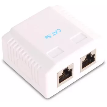 GETFORT GF-2G5EFTP ekranēta virsmas montāžas RJ45 ligzda, 2 porti, Cat.5e, balta