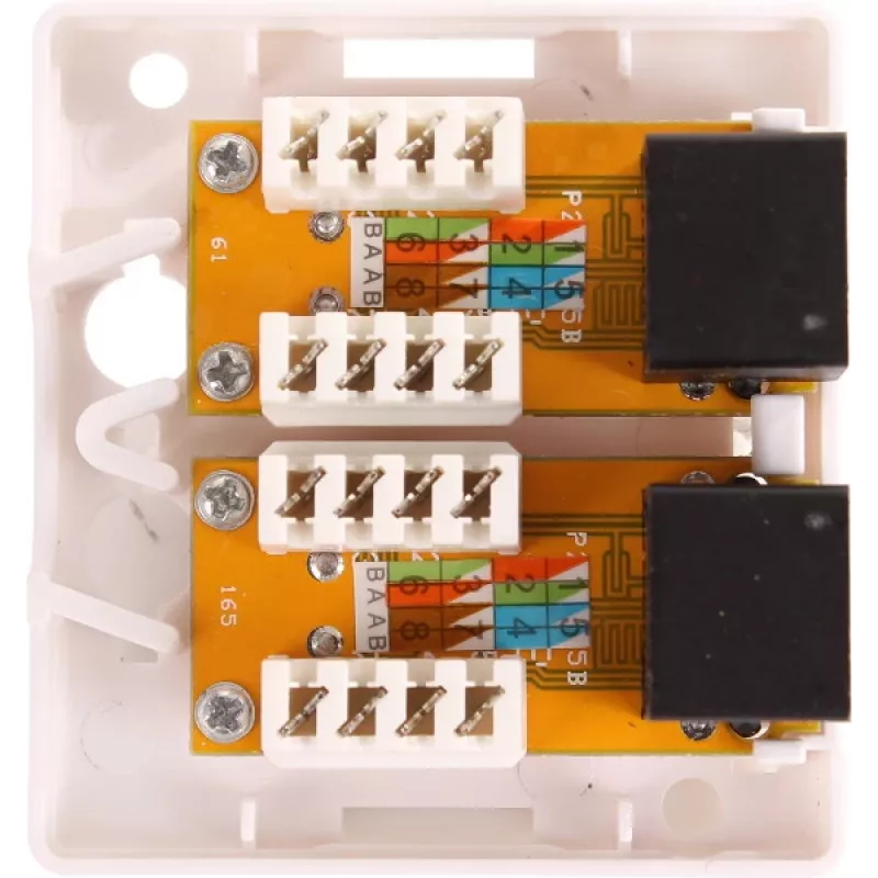 GETFORT GF-2G5EUTP Virsmas montāžas divu RJ45 Cat.5e UTP tīkla kontaktligzda, balta