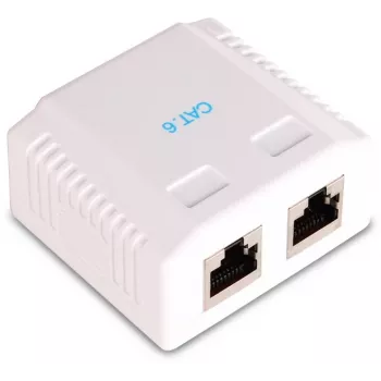 GETFORT GF-2G6FTP ekranēta virsmas montāžas tīkla ligzda, 2x RJ45, Cat6 FTP, balta
