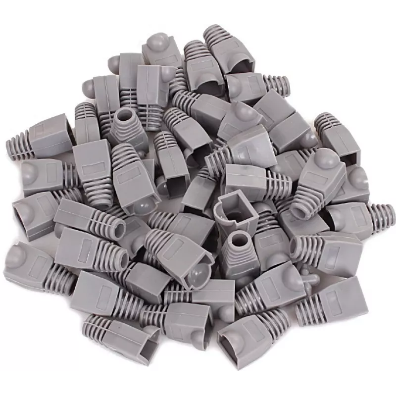 GETFORT GF-OS-RJ45-50 pelēki RJ45 savienotāju aizsarguzmavas, 50 gab., stiepes samazināšana Ethernet kabeļiem