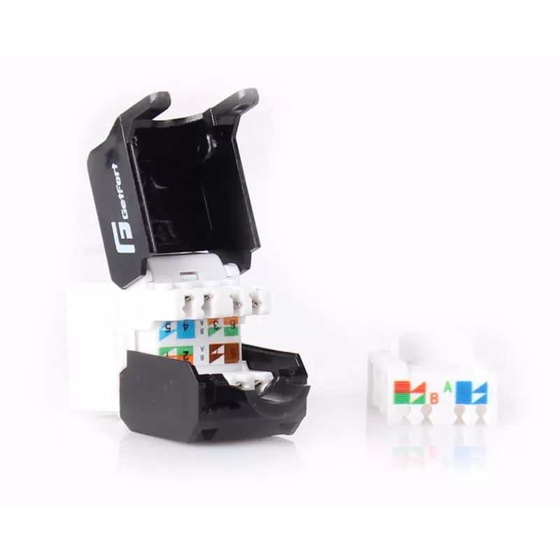GETFORT KGF-6AUTP-NT Cat.6A UTP bezinstrumentu Keystone ligzdas modulis, RJ45 sievišķais, balts