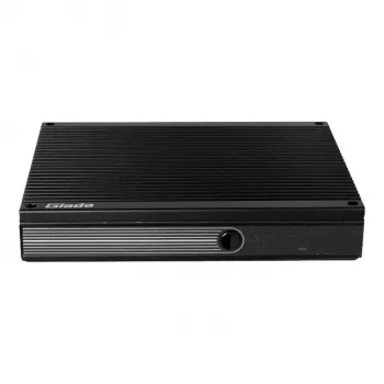 Giada F109D bezventilatoru iebūvētais dators ar Intel Celeron J4125, 8GB RAM, diviem GbE, trīskāršu displeju, VESA stiprinājumu, melns