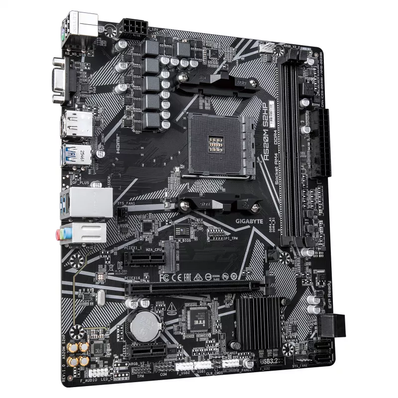 GIGABYTE A520M S2HP AM4 Micro-ATX mātesplate, DDR4, HDMI, D-Sub, DisplayPort, M.2, Gigabit LAN