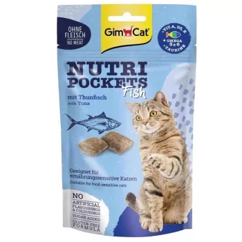 GimCat Nutri Pockets Fish with Salmon 60g - Kraukšķīgi kaķu našķi ar krēmīgu pildījumu ādai un kažokam