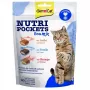 GimCat Nutri Pockets Sea Mix kaķu gardumi – kraukšķīgi spilventiņi ar laša, mencas un foreles pildījumu, 150 g