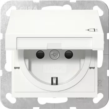 Gira 441427 SCHUKO kontaktligzda ar atlokāmu vāciņu, System 55, tīri balta