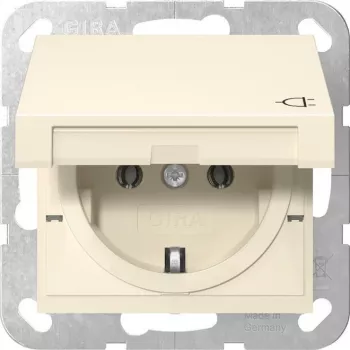 Gira 445401 SCHUKO kontaktligzda ar atlokāmu vāciņu, System 55, krēmbalta spīdīga