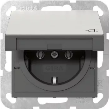 Gira 4454600 SCHUKO kontaktligzda ar atlokāmu vāciņu, System 55, nerūsējošais tērauds
