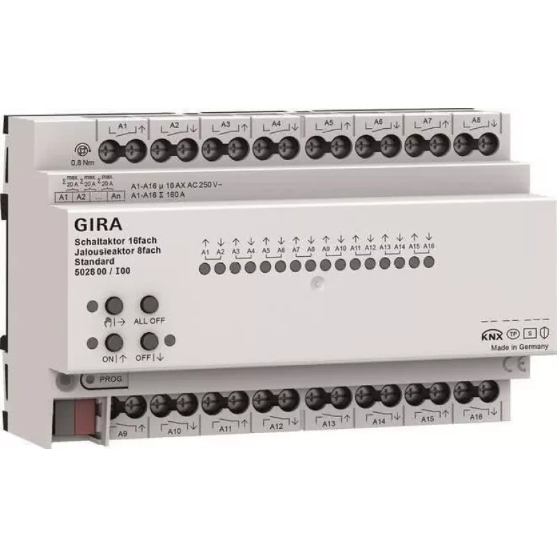 Gira KNX komutācijas un žalūziju/ruļļu izpildmehānisms 16/8-kārtīgs 16 A REG Plus ar KNX Secure 502800