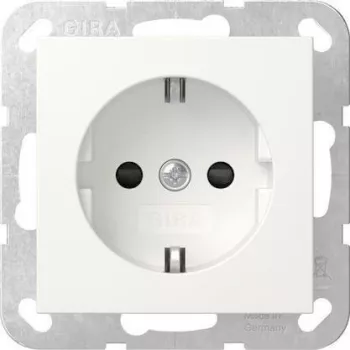 Gira System 55 SCHUKO kontaktligzda, iedziļināti montējama, tīri balta matēta, 16 A, 250 V, ar paaugstinātu kontaktu aizsardzību 475527