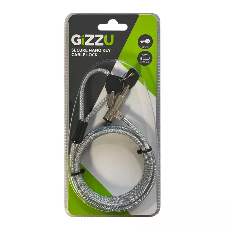 GIZZU 1.8m Nano atslēgas bloķēšanas drošības kabelis ar atslēgu - Melns
