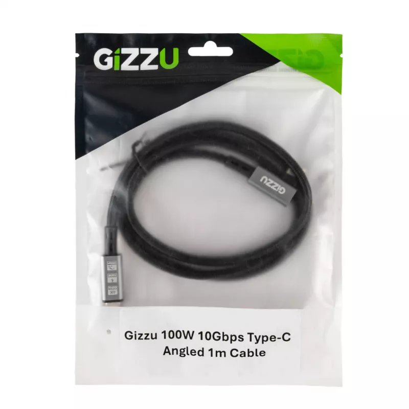 Gizzu 100W 10Gbps Type-C leņķa kabelis 1m