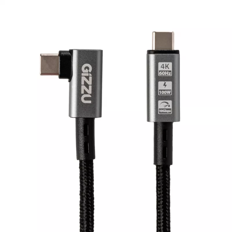 Gizzu 100W 10Gbps Type-C leņķa kabelis 1m