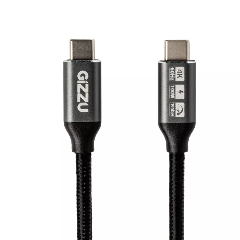 GIZZU 100W 10Gbps USB-C uz USB-C kabelis 1m melns