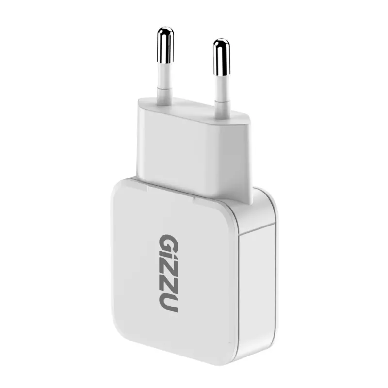 Gizzu 2-Port 20W GaN sienas lādētājs USB-C PD 3.0 + USB-A QC 3.0 ātrās uzlādes adapteris - balts