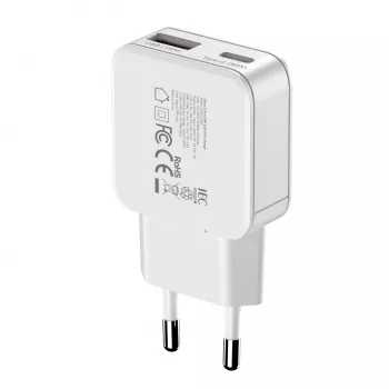 Gizzu 2-Portu 30W GaN sienas lādētājs USB-C PD + USB-A QC balts