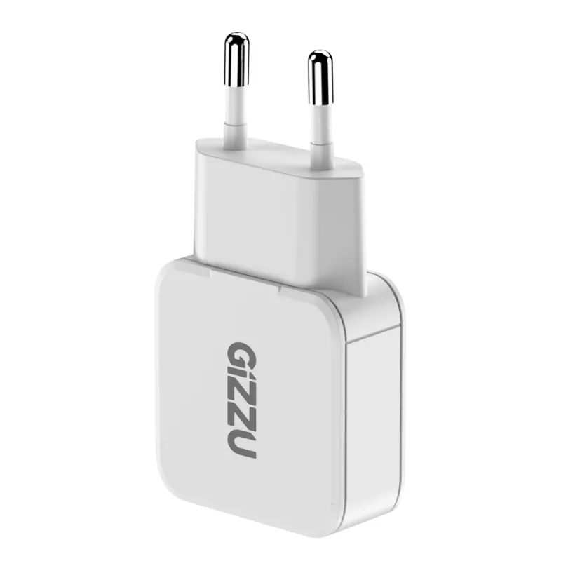 Gizzu 2-Portu 30W GaN sienas lādētājs USB-C PD + USB-A QC balts