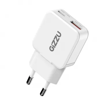 Gizzu 2-Portu 30W GaN sienas lādētājs USB-C PD + USB-A QC balts