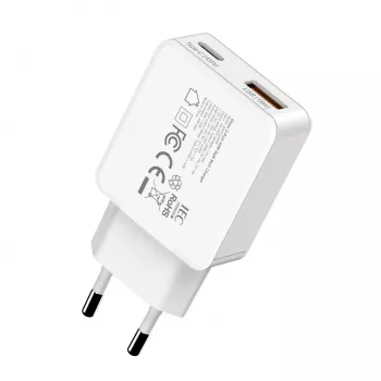 Gizzu 2-Port 45W GaN sienas lādētājs USB-C PD & USB-A QC balts