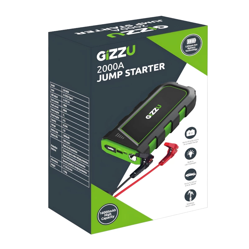 GIZZU 2000A palaišanas ierīce 16000mAh - Melna
