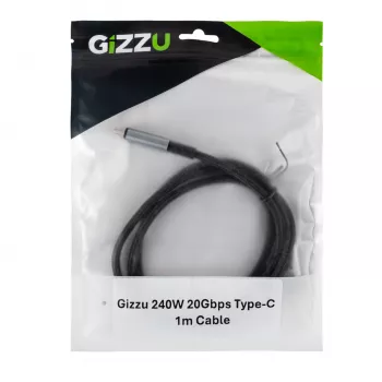GIZZU 240W 20Gbps USB-C uz USB-C pīts kabelis 1m melns