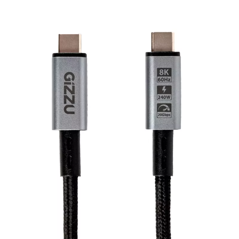 GIZZU 240W 20Gbps USB-C uz USB-C kabelis 2m Melns