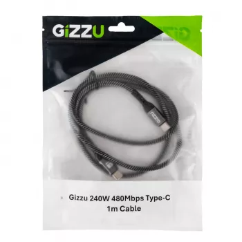 GIZZU 240W 480Mbps USB-C uz USB-C pīts kabelis 1m melns