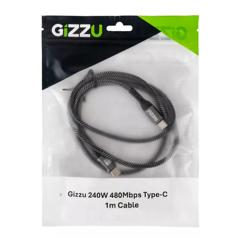 GIZZU 240W 480Mbps USB-C uz USB-C pīts kabelis 1m melns