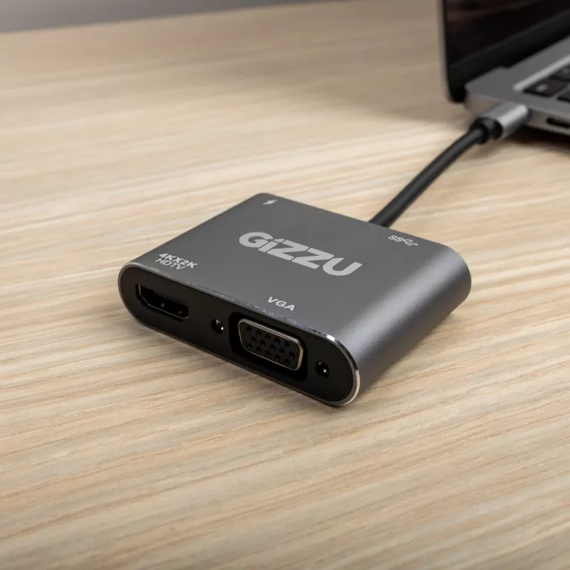 Gizzu 4-in-1 Type-C uz HDMI/VGA/USB3.0 centrmezgls