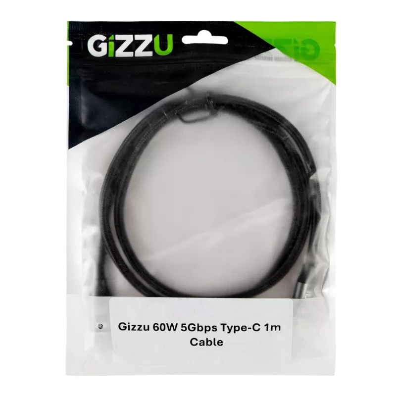 GIZZU 60W 5Gbps USB-C uz USB-C kabelis 2m melns