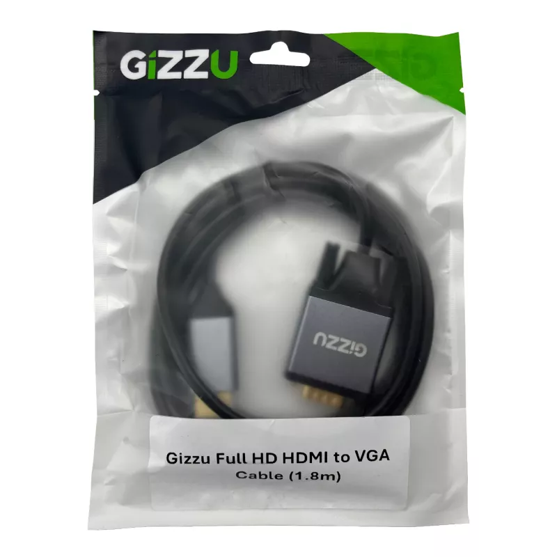 Gizzu Full HD HDMI uz VGA kabelis (1,8 m) - Melns