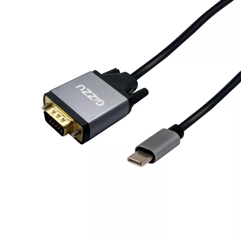 Gizzu Full HD USB-C uz VGA adaptera kabelis 1,8 m melns