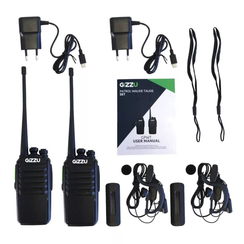 Gizzu Patrol Walkie Talkie komplekts PMR446 8 kanālu divvirzienu radio ar VOX, skenēšanu, lukturīti – melns/oranžs (2 iepakojums)