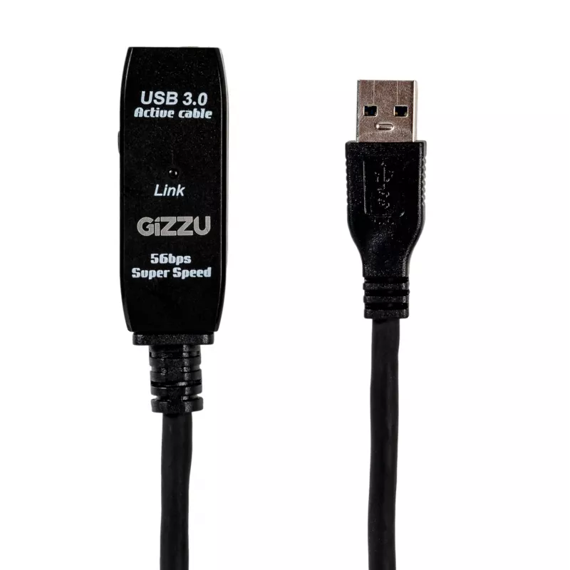 Gizzu USB 3.0 aktīvais pagarinātāja kabelis 5m - Melns
