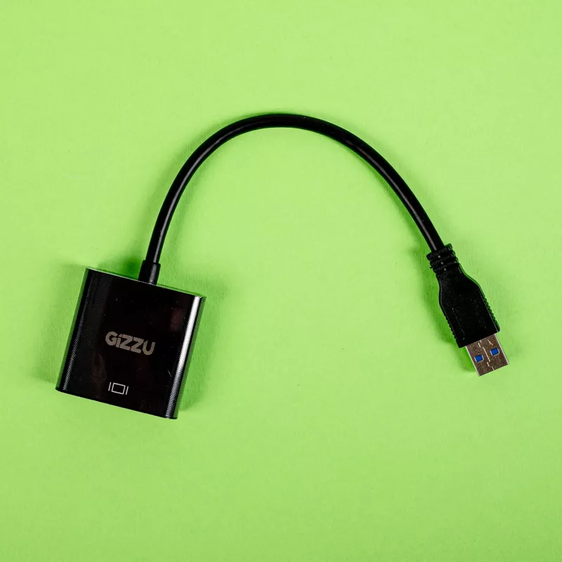 Gizzu USB 3.0 uz VGA adapteris – Full HD 1080p ārējais video pārveidotājs, USB-A vīrietis uz VGA sieviete, ar kopnes barošanu, melns