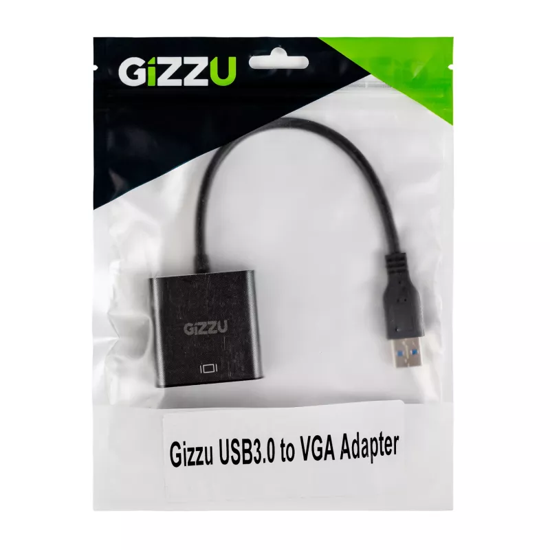 Gizzu USB 3.0 uz VGA adapteris – Full HD 1080p ārējais video pārveidotājs, USB-A vīrietis uz VGA sieviete, ar kopnes barošanu, melns