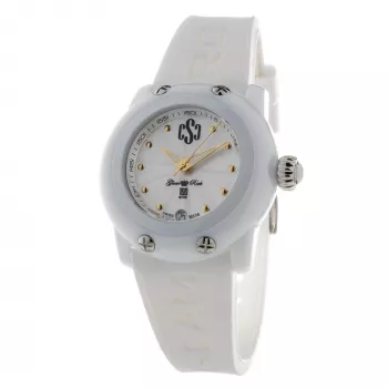 GLAM ROCK Sieviešu pulkstenis GR64005 (40mm) - Šveices kvarcs, balts keramikas ietvars, silikona siksniņa