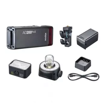 Godox AD200Pro II kabatas zibspuldzes komplekts ar atklātu spuldzi un Fresnel galvu, 200Ws, TTL/HSS, 2.4GHz X sistēma